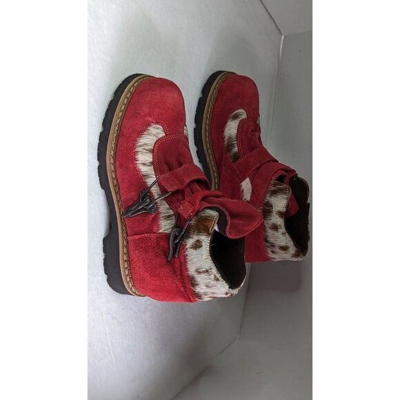 MARTINO of Canada Red ALPINE Leather Boot Womens Sz 9 Brass Metal Buckle Closure - Picture 8 of 12